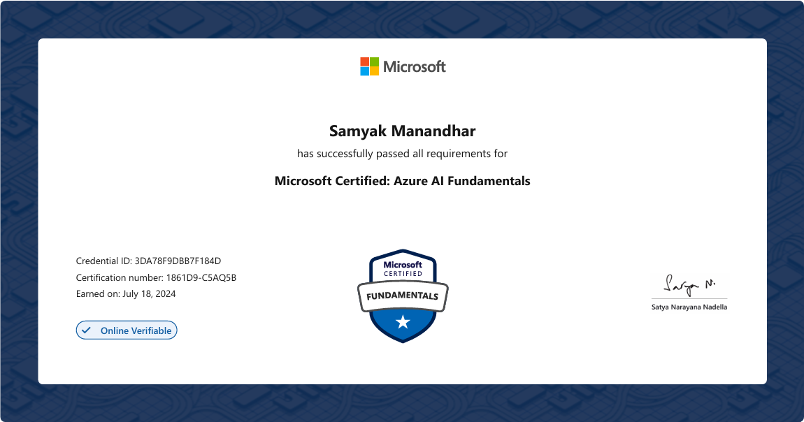 Microsoft Certified: Azure AI Fundamentals badge