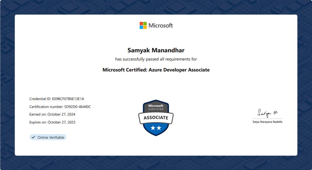 Azure Developer Associate badge
