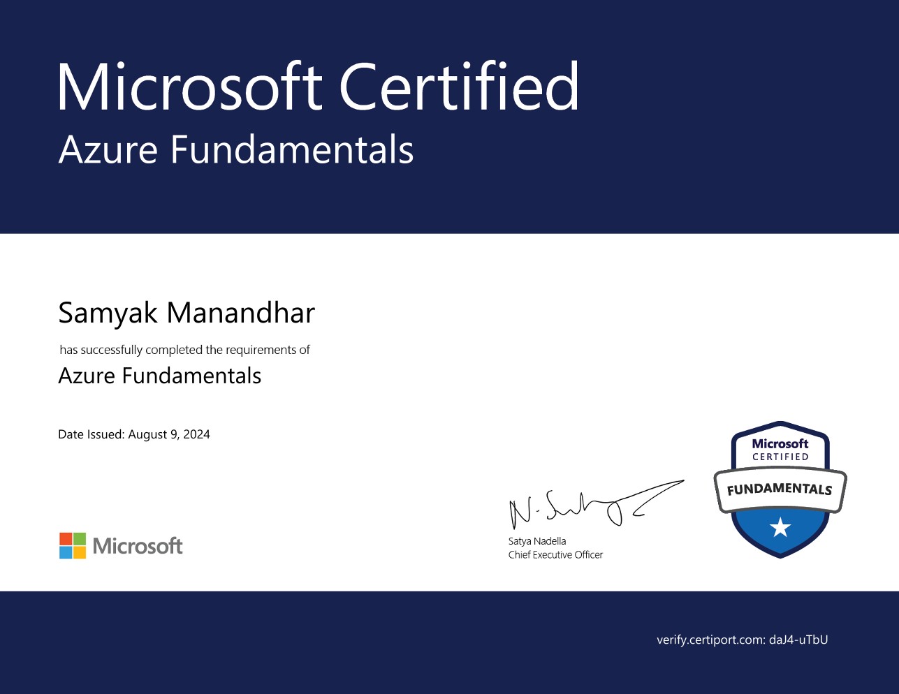 Microsoft Certified: Azure Fundamentals badge