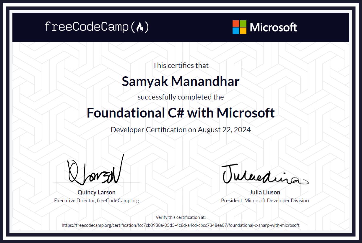 Foundational C# with Microsoft badge