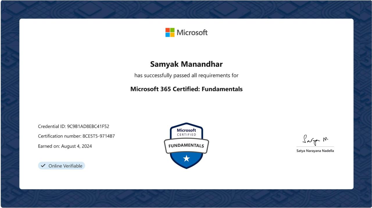 Microsoft 365 Certified: Fundamentals badge