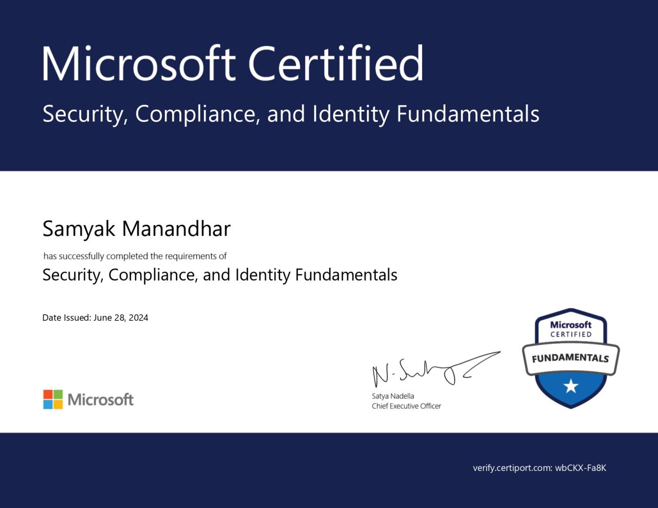 Microsoft Certified Security, Compliance, and Identity Fundamentals badge