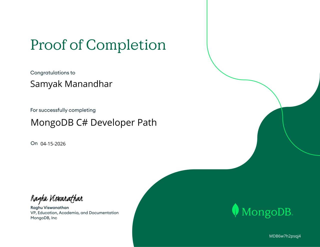 MongoDB C# Developer Path badge